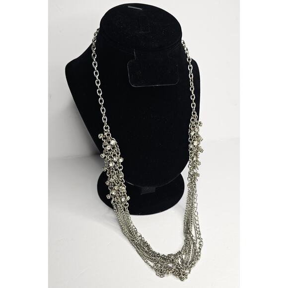BANANA REPUBLIC Multi Strand Silver Rhinestone Necklace Jewelry Vintage Gift - Picture 2 of 7